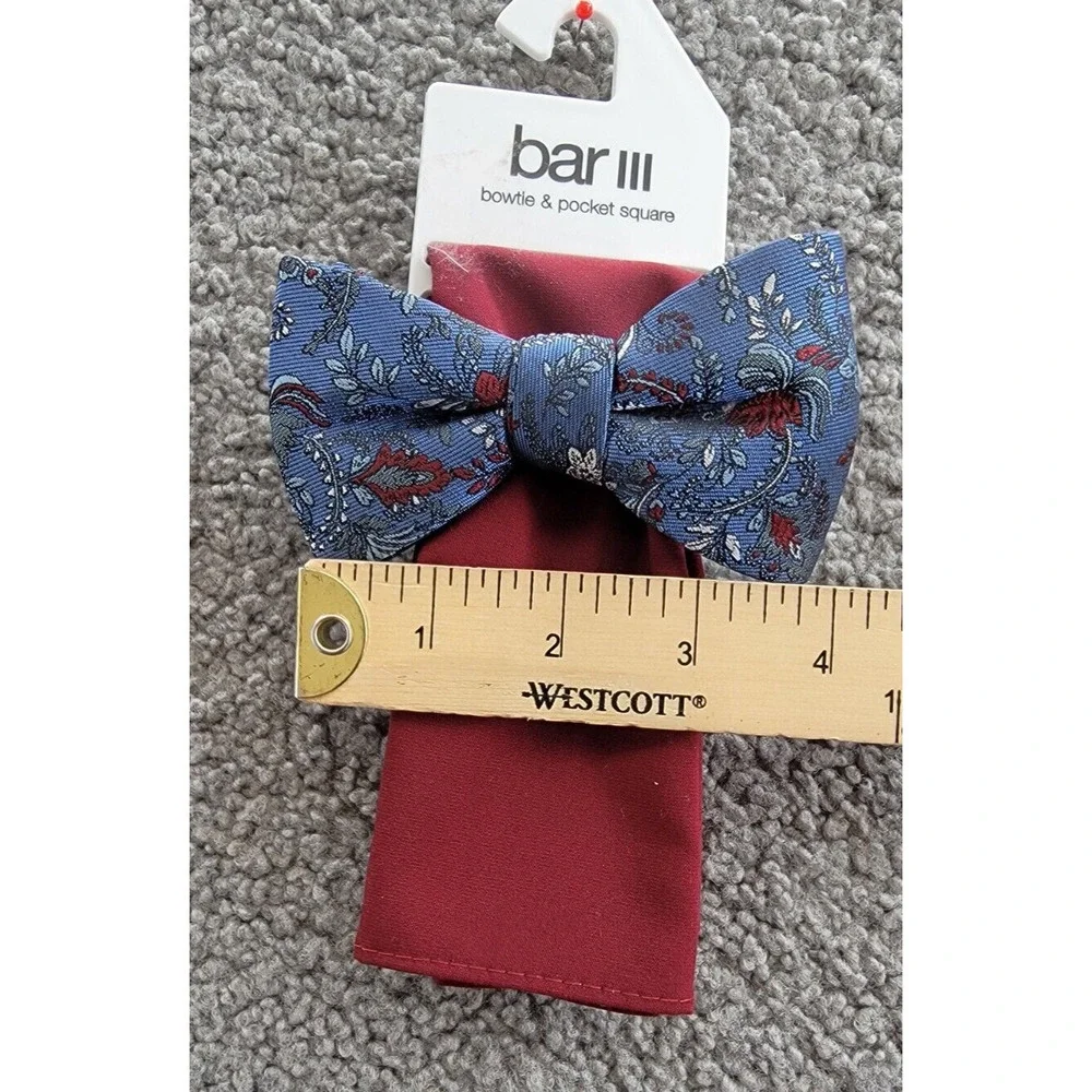 Bar III Floral Bow Tie And Solid Pocket Square Men's One Size Red/Blue - Picture 8 of 15